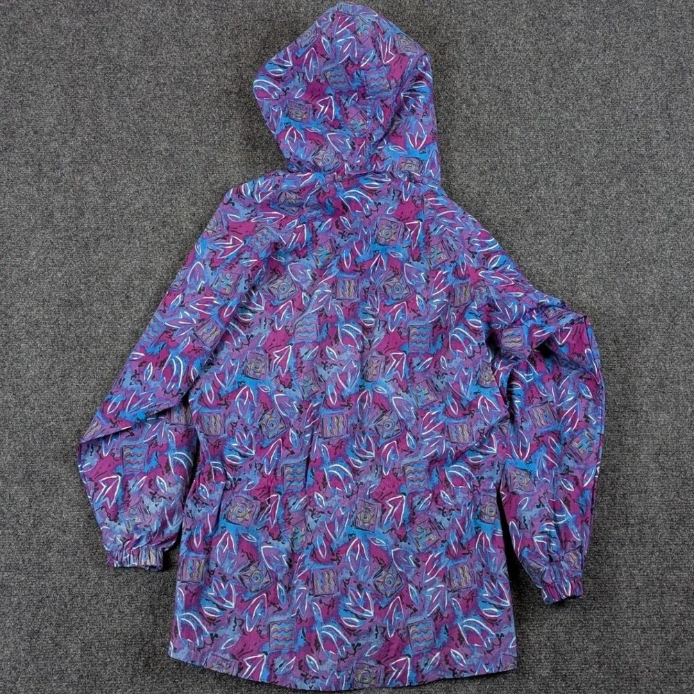 Columbia Vintage Windbreaker Jacket Purple Abstract Geometric Hooded Mens Medium